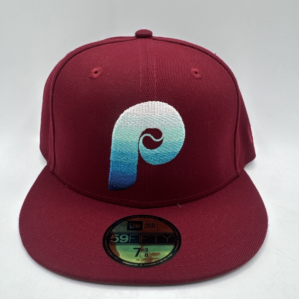 New Era 59Fifty Hat Size 7 3/8 Philadelphia Phillies Burgundy Metallic Gradient